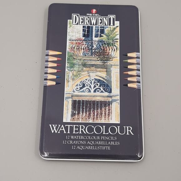 Vintage Tin Of 12 Derwent Artists' Coloured Pencils by Rexel Cumberland - Picture 4 of 4